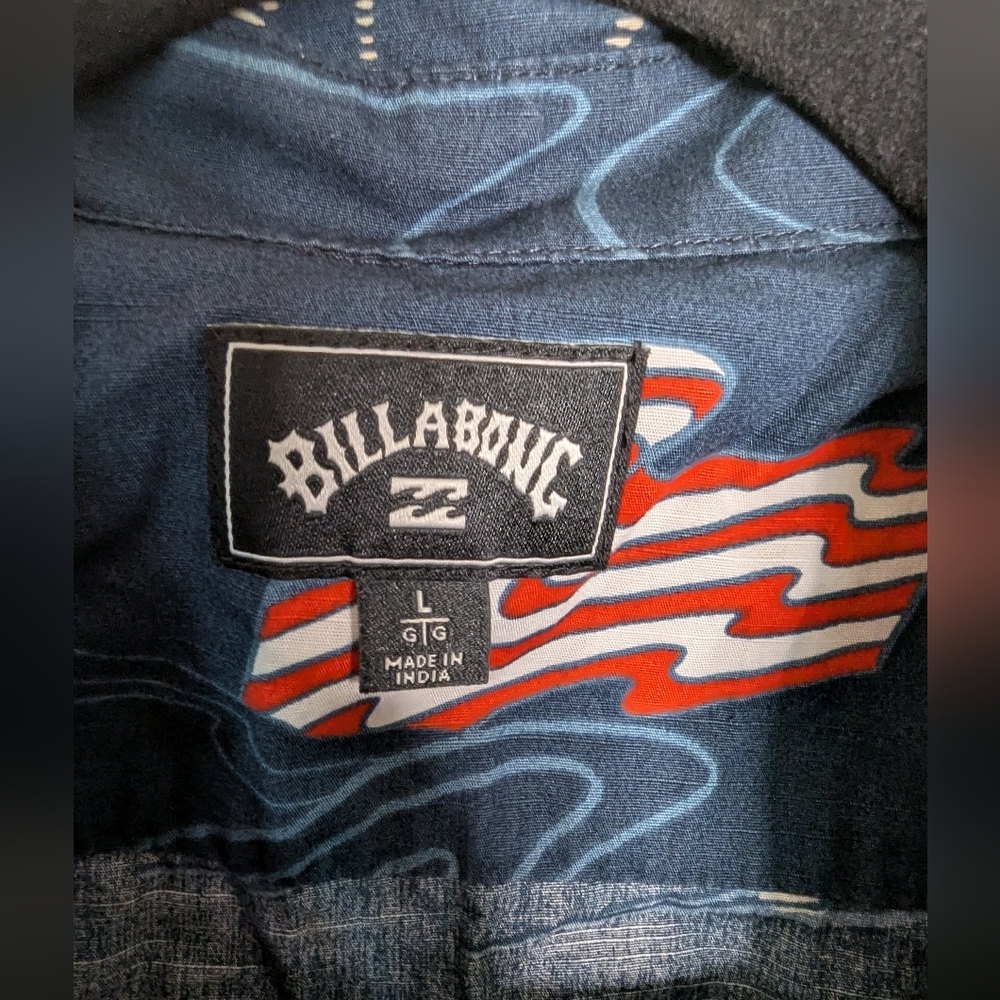 Billabong Dark Blue Americana Print Shirt Size L - Picture 3 of 3